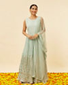 Sea Green Foiled Gold Print Anarkali Suit